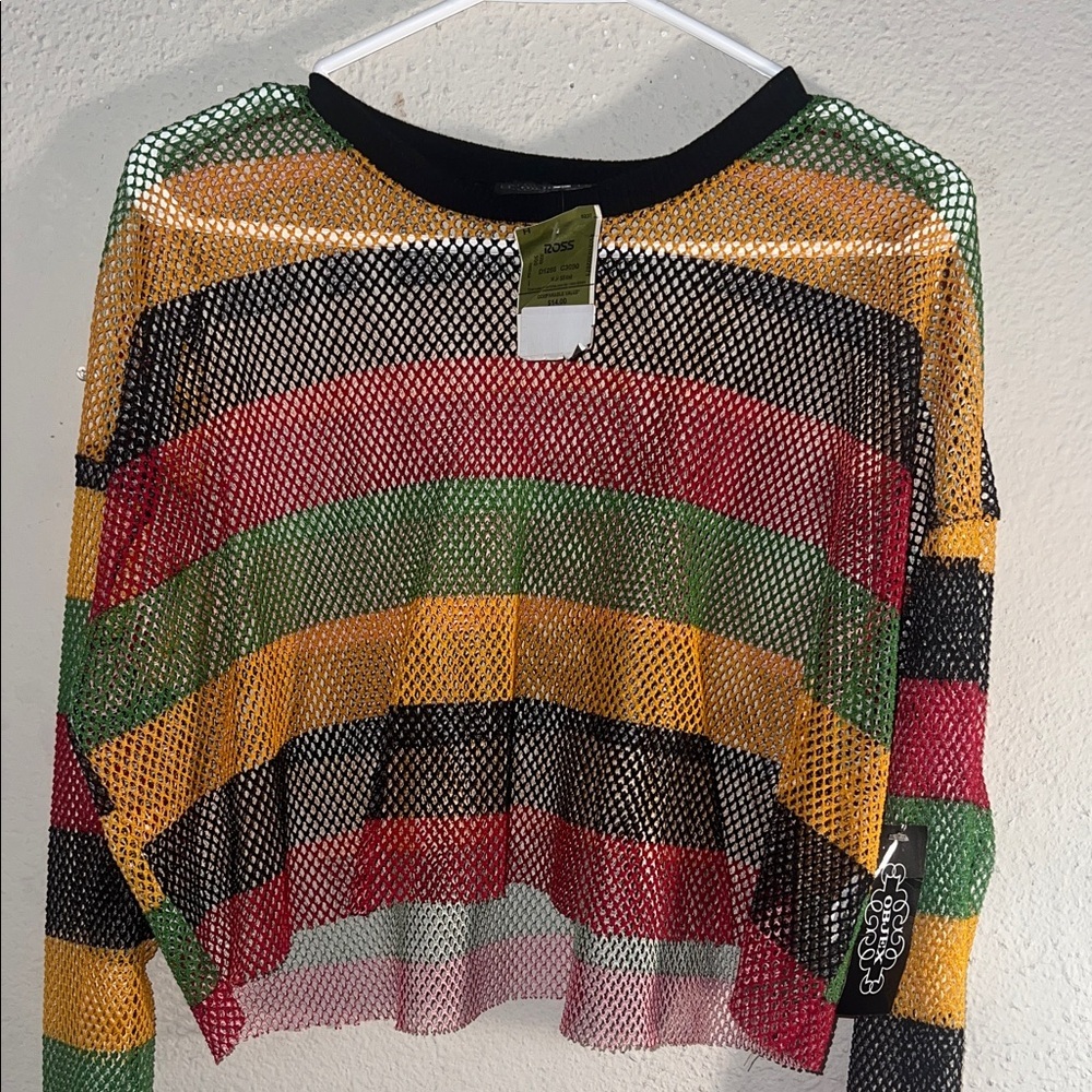 Colorful Striped Mesh Crop Top